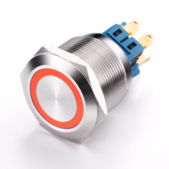 Latching Pin Terminal Push Button 25mm Stainless Flat Head DOT Illuminated Switch