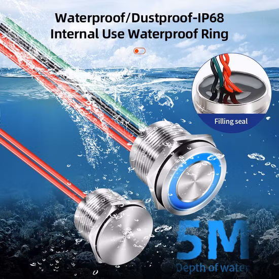 12mm 16mm 19mm 22mm 25mm 30mm 12volt Flat High DC Waterproof IP67 Metal Push Button Switch